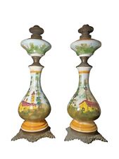 Coppia Lampade Ad Olio Dipinte